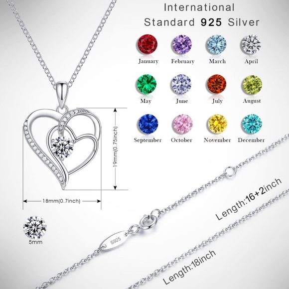 Heart Necklace - 18” 925 Silver with Green May Gemstone Birthstone 💚 - Picture 7 of 7